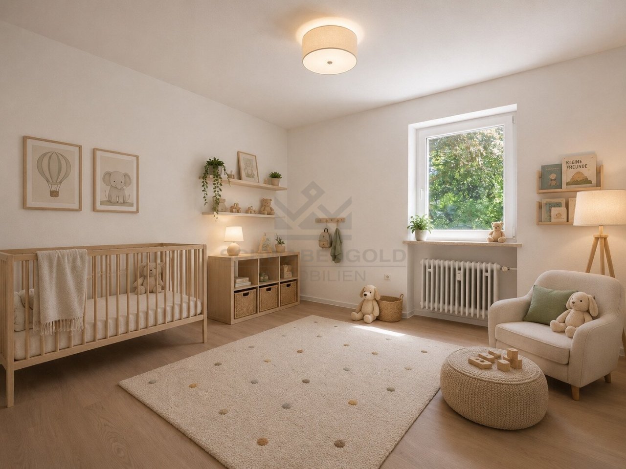 Fast wie ein eigenes Haus: 4,5 Zimmer mit Privatgarten, Garage &amp; frisch renoviert in Günzburg (003-047) — Kinderzimmer mit KI möbeliert zu Darstellungszwecke