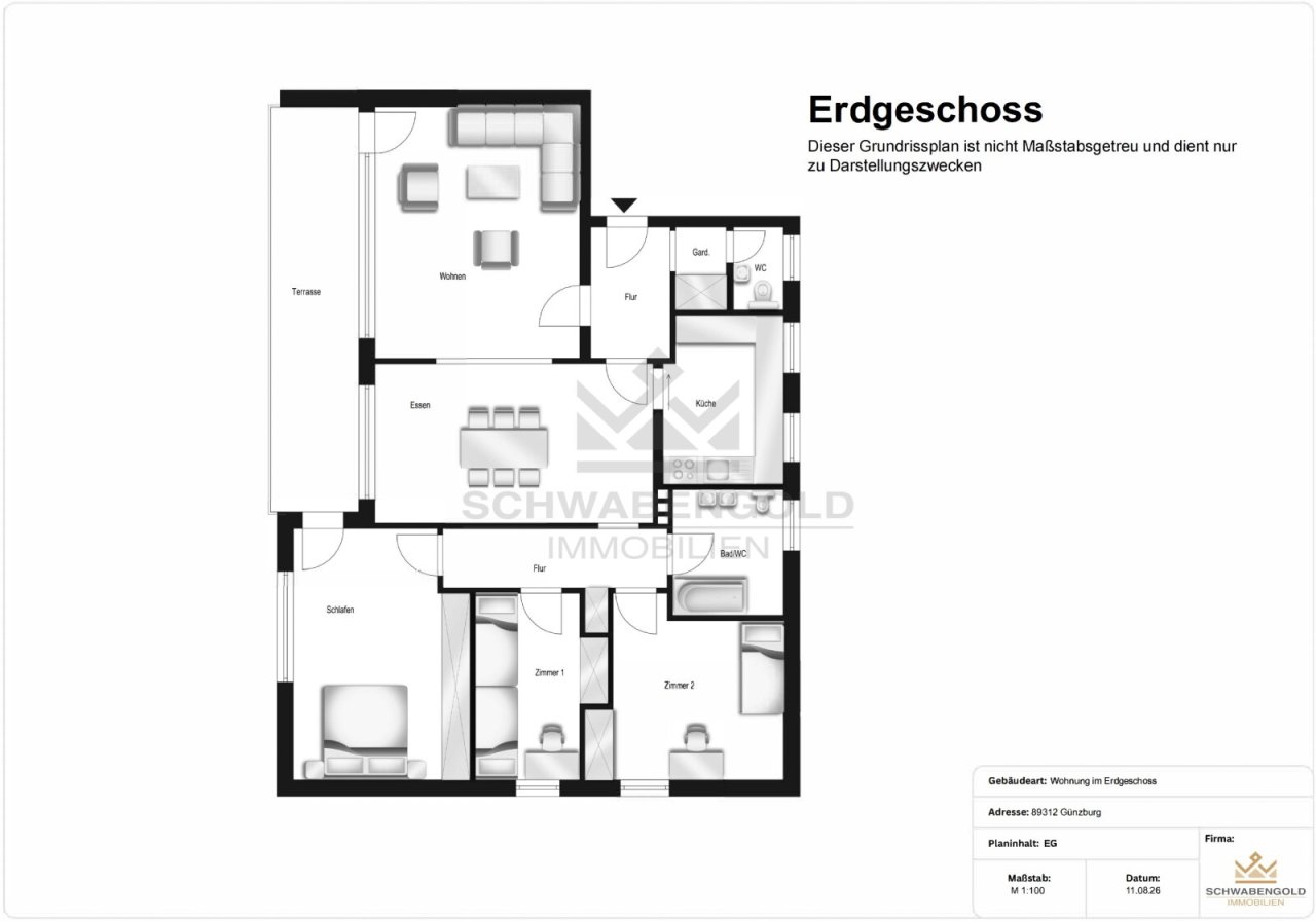 Fast wie ein eigenes Haus: 4,5 Zimmer mit Privatgarten, Garage &amp; frisch renoviert in Günzburg (003-047) — Grundrissplan